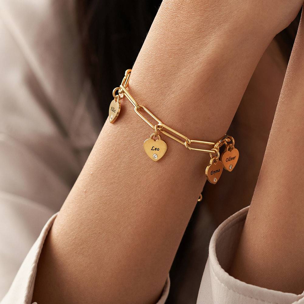 Rory Bracelet With Custom Diamond Heart Charms in 18K Gold Plating