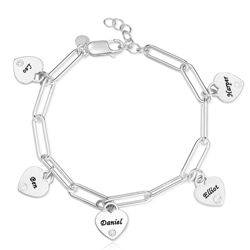 Bracelet Rory avec Charms Coeur en Diamant Personnalisé en Argent photo du produit