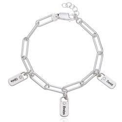 Rory schakelarmband met gepersonaliseerde diamant tags in zilver Productfoto