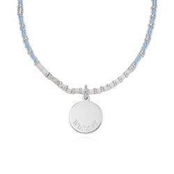 Sea Breeze Beads Necklace With Engraved Pendant in Sterling Silver