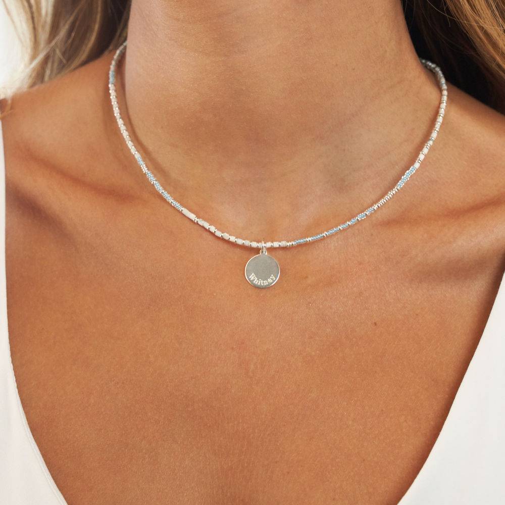 Sea Breeze Beads Necklace With Engraved Pendant in Sterling Silver