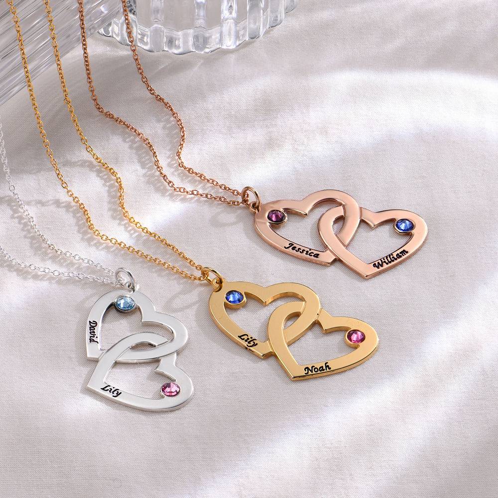 Engraved Heart Necklace with Birthstones in Sterling Silver
