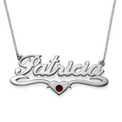 Silver Middle Heart Birthstone Name Necklace product photo