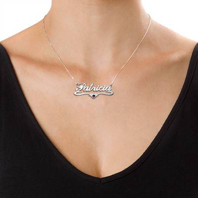 Silver Middle Heart Birthstone Name Necklace
