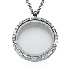 Silver Round Locket with Crystals product photo
