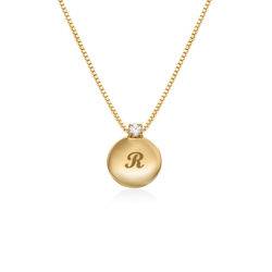 Small Circle Initial Necklace with Diamond in Gold Plated product photo