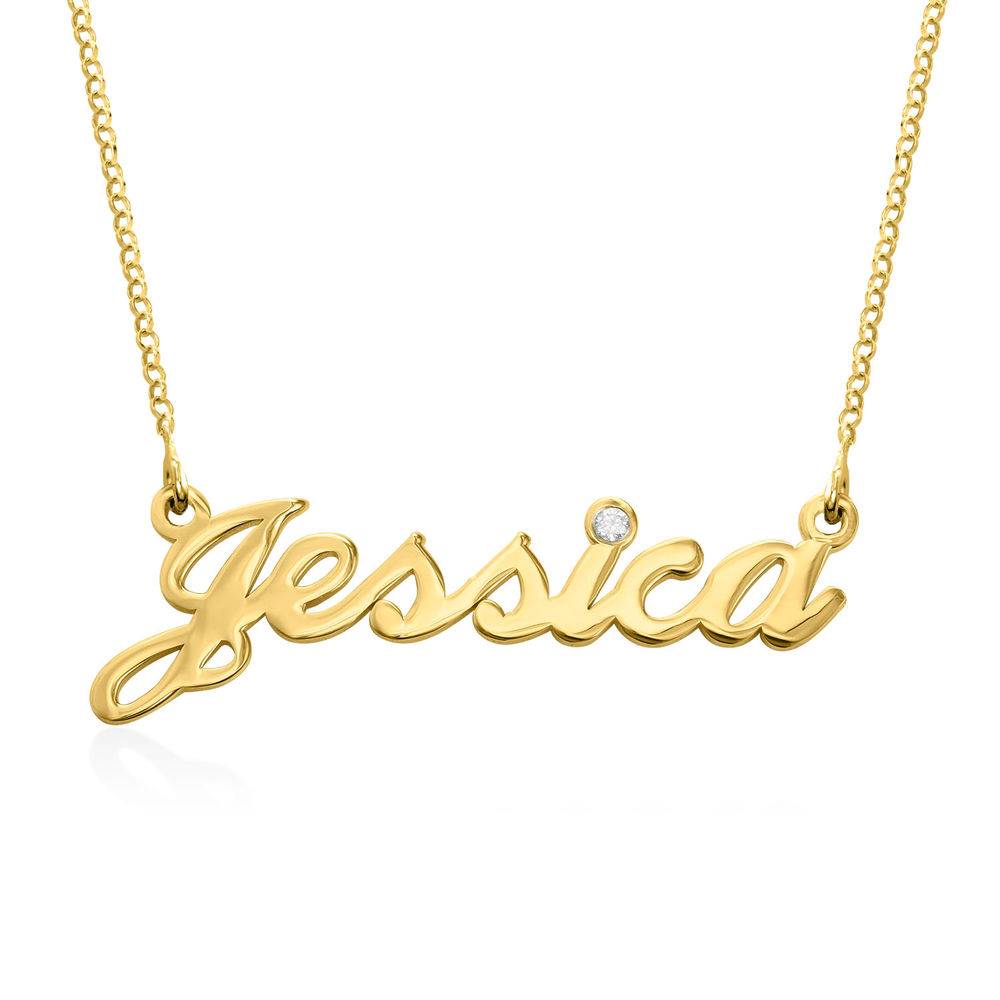 Hollywood Small Name Necklace in 18k Gold Plating with Diamond