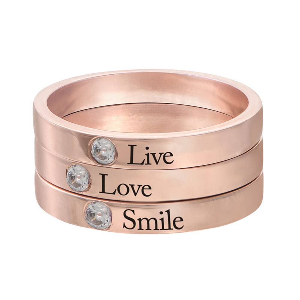 Stackable Ring Personalized Name Engraved With Stone for Women Girls 925 Sterling Silver/Copper 