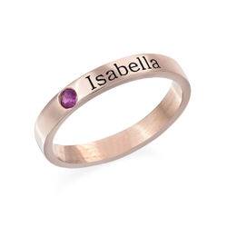 Stabelbar ring med navn og månedssten - 18 karat rosaforgyldt sølv produkt billede