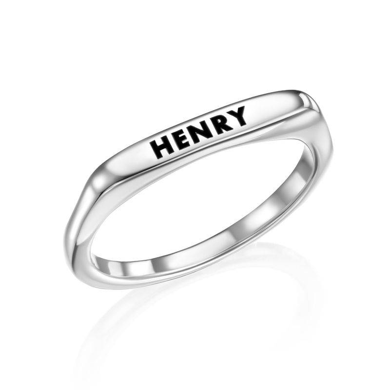 Stackable Rectangular Name Ring in Sterling Silver