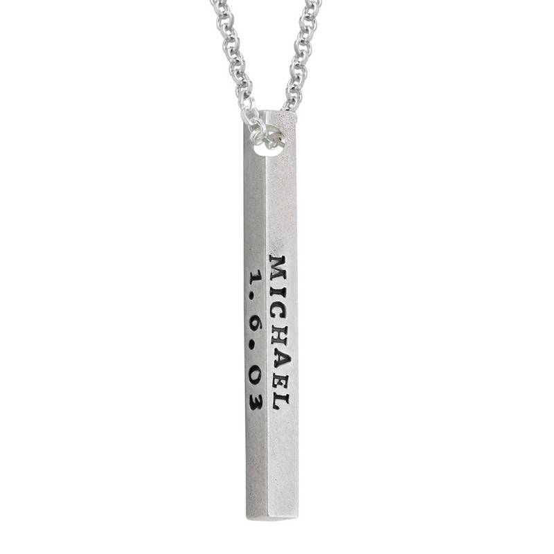 Sterling Silver 4 Sides Stamped Bar Necklace product photo