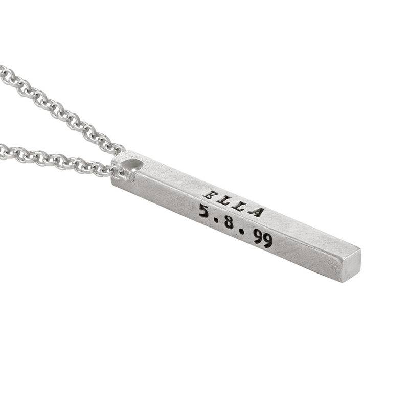 Sterling Silver 4 Sides Stamped Bar Necklace-6 product photo