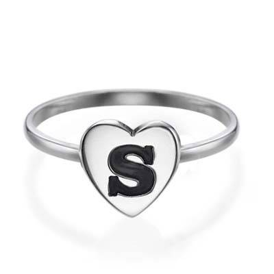 Stapelbar ring med bokstav och hjärta i Silver