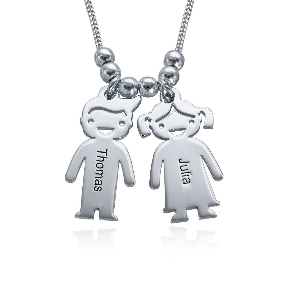 Mum Necklace with Engraved Kids Charms in Sterling Silver product photo