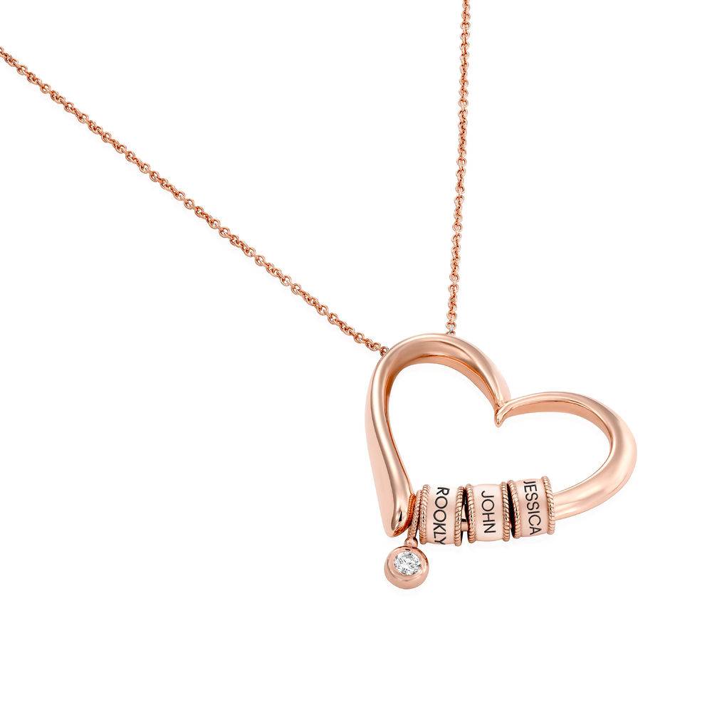 Collier à cœur charmant avec Perles Gravées en Plaqué Or Rose 18ct avec 0.10 ct Diamant