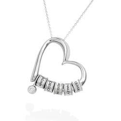 Charming Heart Necklace with Engraved Beads & Diamond in Sterling Silver product photo