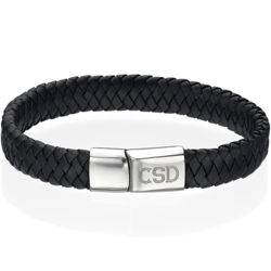 Thick Woven Black Leather Initials Bracelet for Men product photo