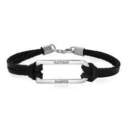 Titan Black Leather Bracelet with Sterling Silver Bar product photo