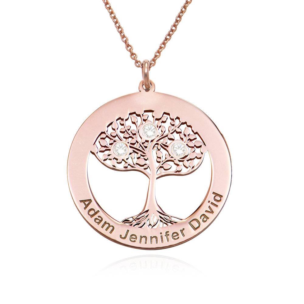 Livets træ halskæde med fødselssten i rosaforgyldt sølv med diamant