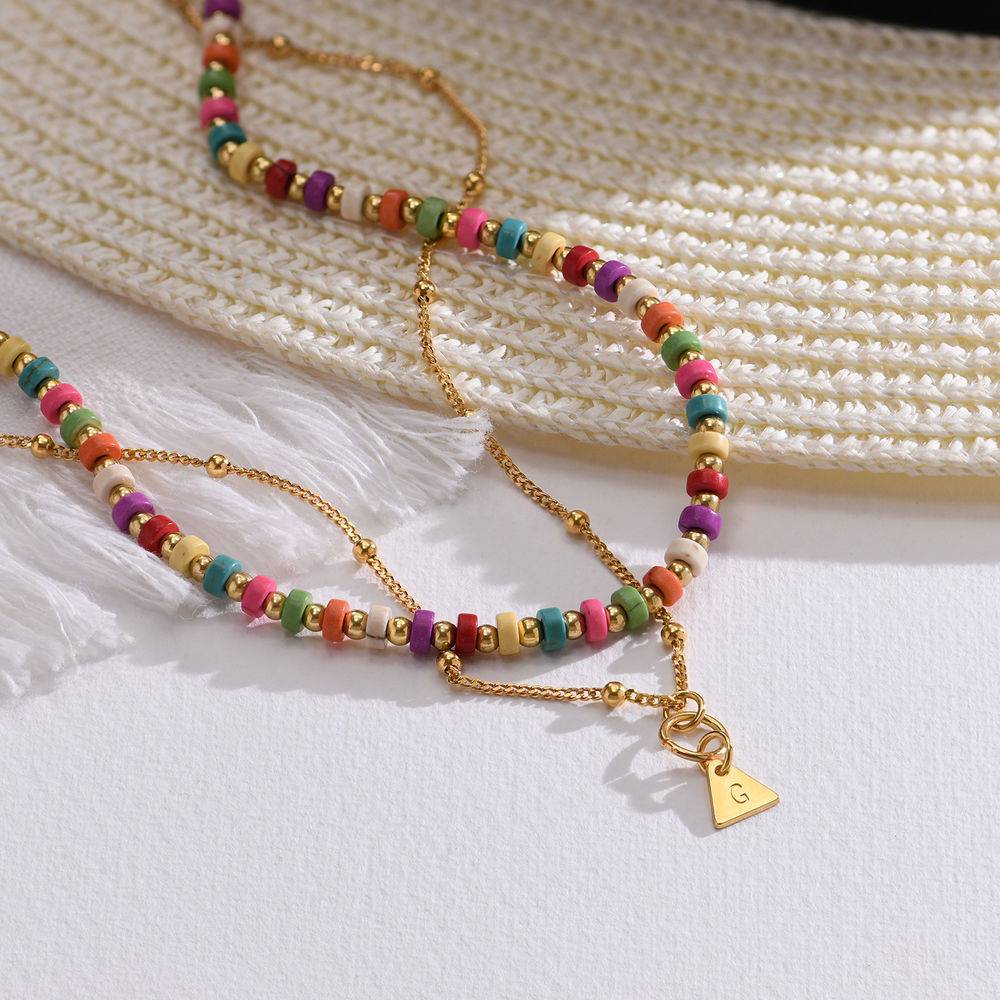 Tropical Layered Beads Necklace with Initials in Gold Plating