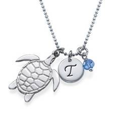 Turtle Necklace with Initial and Birthstone product photo