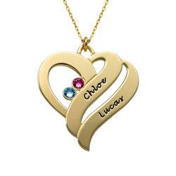 To hjerter banker som èt-halskæde med fødselssten i 10 karat guld produkt billede