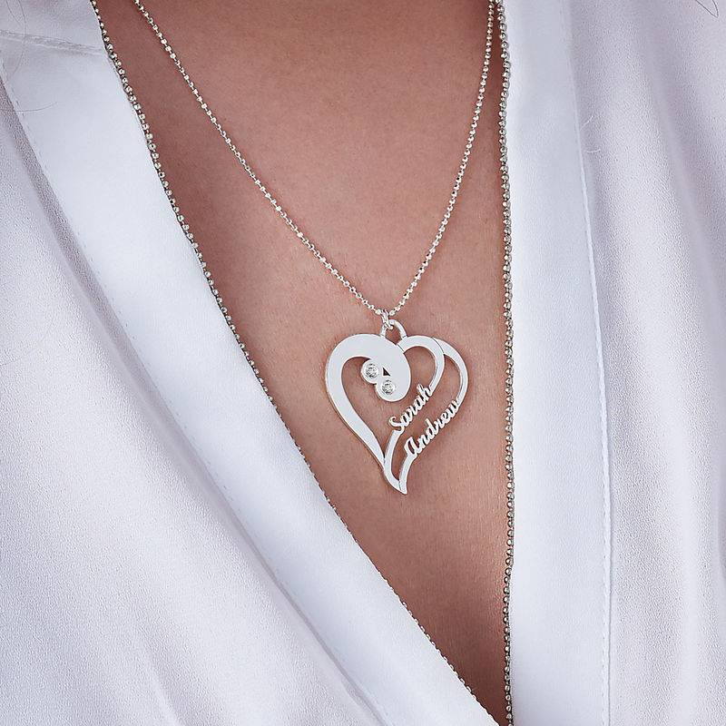 Two Hearts Forever One Necklace with Diamond in Sterling Silver - MYKA
