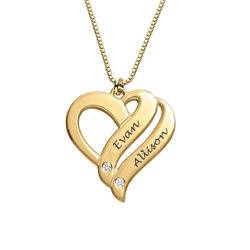 Collier en or vermeil avec diamant « Deux cœurs unis pour toujours » photo du produit