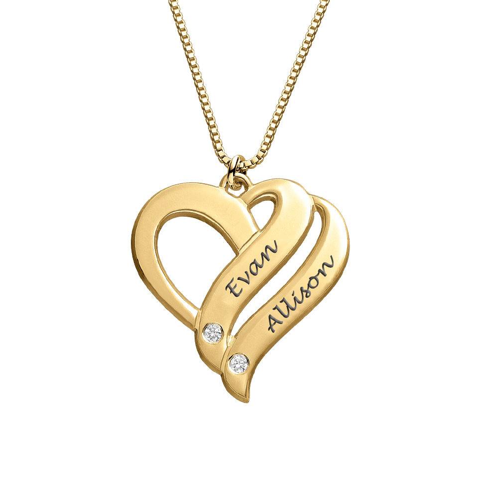 Två hjärtan för evigt halsband med diamanter i Guld Vermeil-3 produktbilder