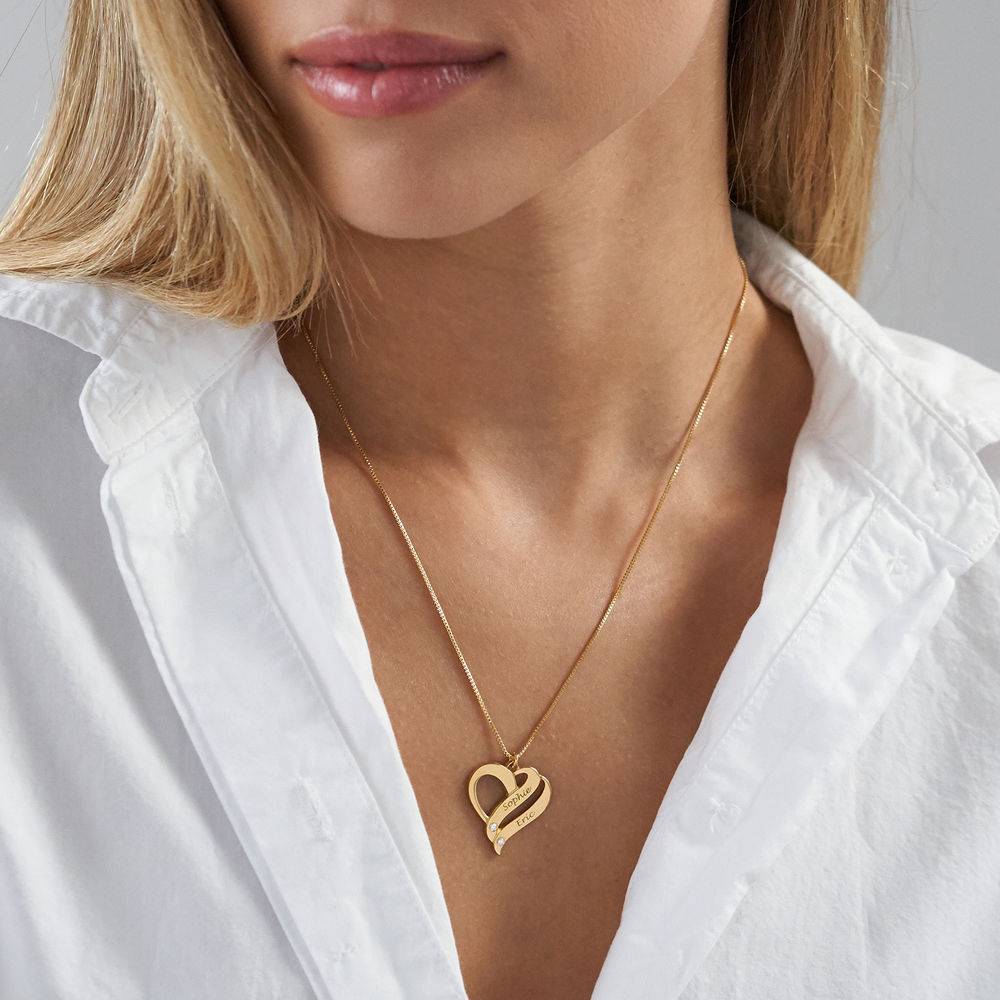 Två hjärtan för evigt halsband med diamanter i Guld Vermeil-5 produktbilder