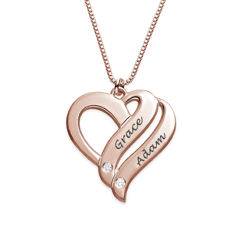 Two Hearts Forever One Rose Gold Plated with Diamonds Necklace product photo