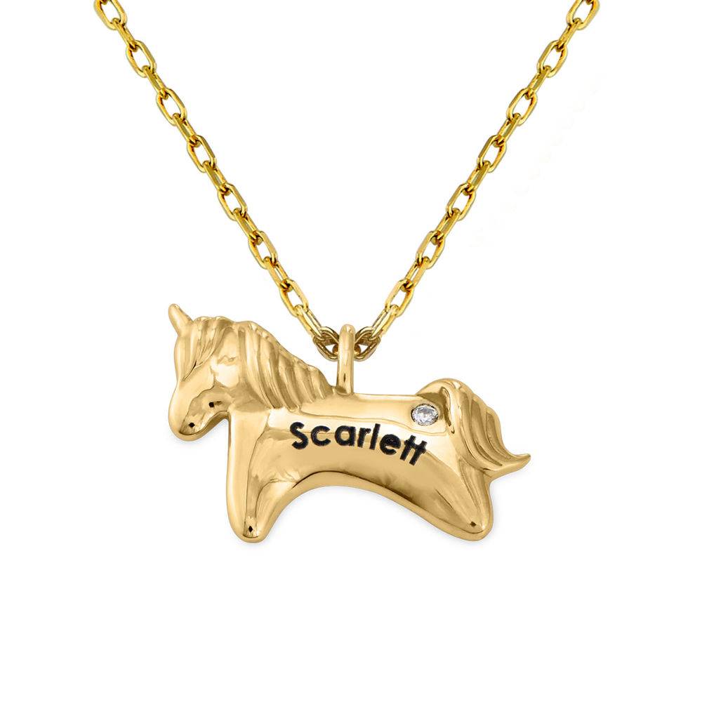 Collar de unicornio para niñas en oro amarillo de 10K con circonia cúbica foto de producto