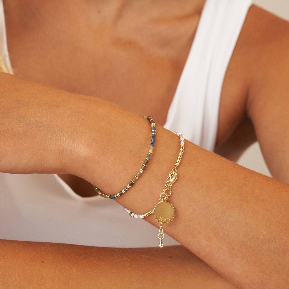 Vanilla Beads Bracelet/Anklet With Engraved Pendant in Gold Plating
