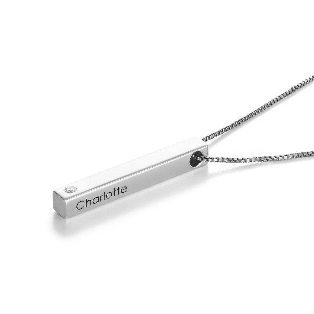Vertical 3D Bar Necklace in Sterling Silver with Cubic Zirconia