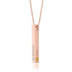 Vertical 3D Bar Necklace with Birthstones in 18k Rose Gold Plating product photo