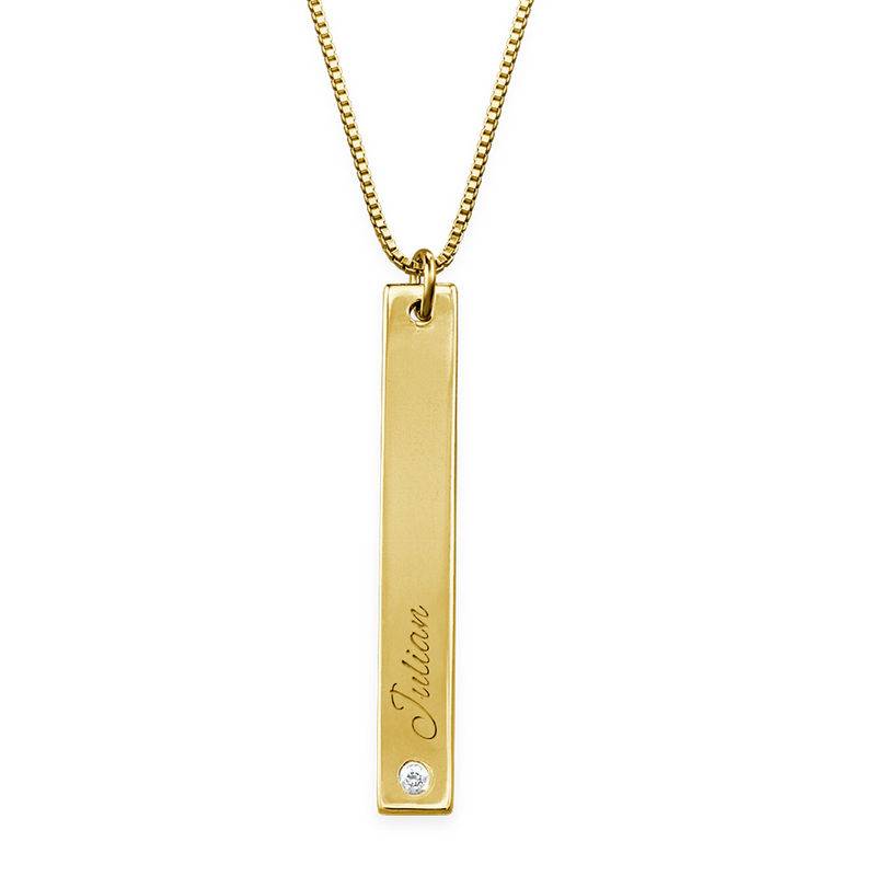 Vertical Bar Necklace Gold Plated with Diamond-2 product photo