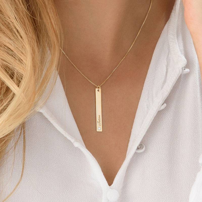 Vertical Bar Necklace Gold Plated with Diamond-3 product photo