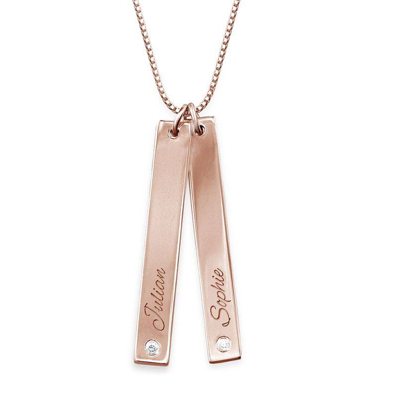 Vertical Bar Necklace Rose Gold Plated with Diamond-4 product photo