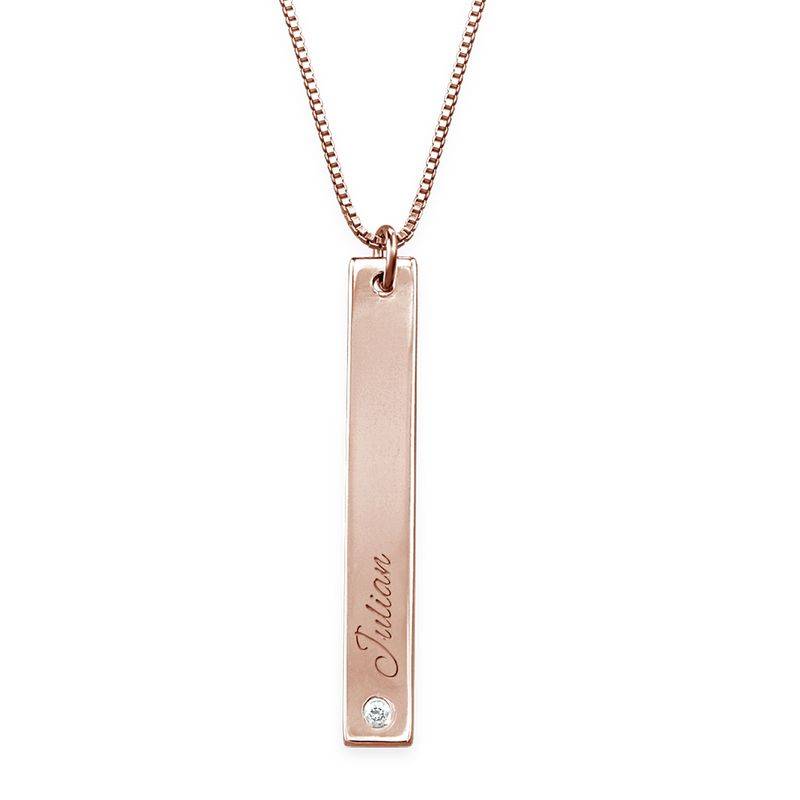 Vertical Bar Necklace Rose Gold Plated with Diamond-2 product photo