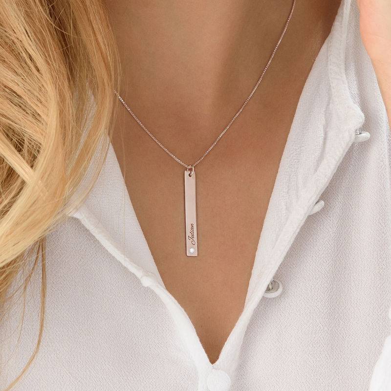 Vertical Bar Necklace Rose Gold Plated with Diamond-5 product photo