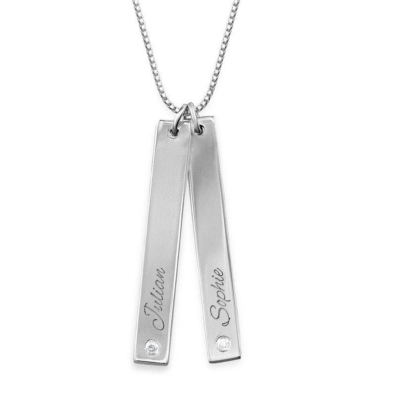 Vertical Bar Sterling Silver Diamond Necklace product photo