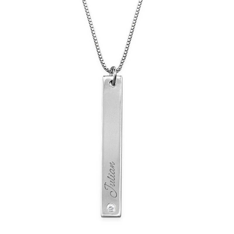 Vertical Bar  Sterling Silver Diamond Necklace-5 product photo