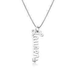 Vertical Diamond Name Necklace in Cursive in Sterling Silver product photo