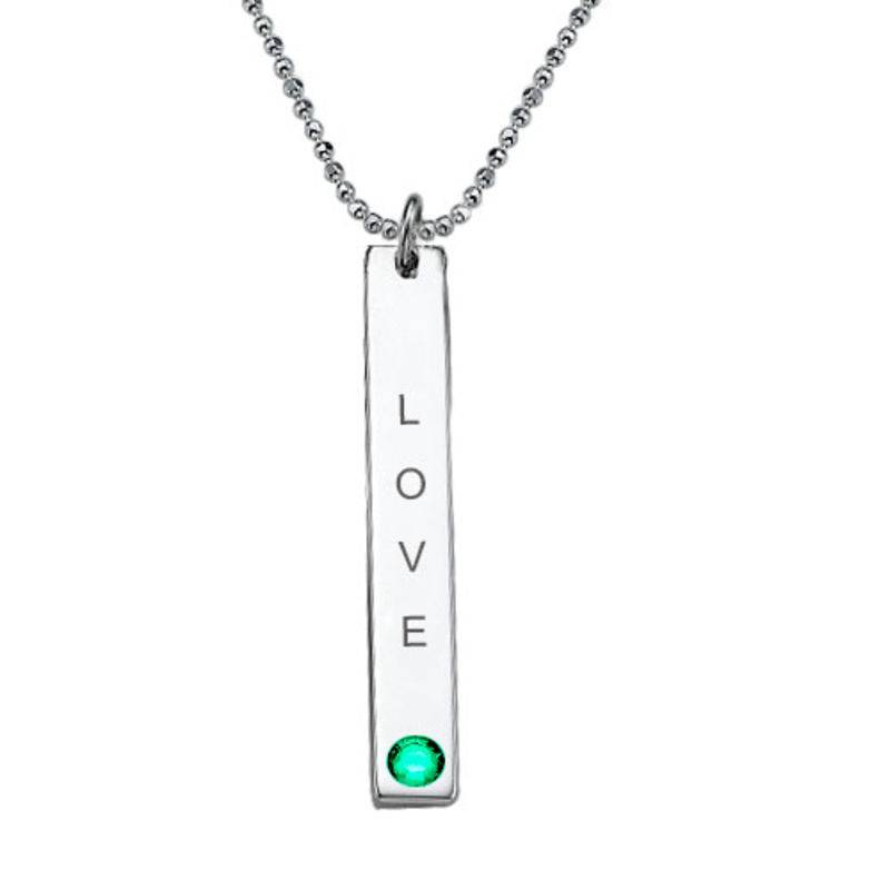 Vertical Sterling Silver Bar Necklace with Birthstone Crystal