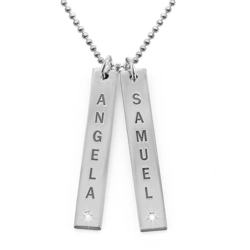 Vertical Sterling Silver Bar Necklace with Diamond