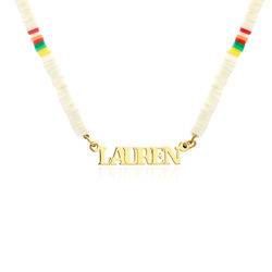 White Bead Name Necklace in Gold Plating product photo