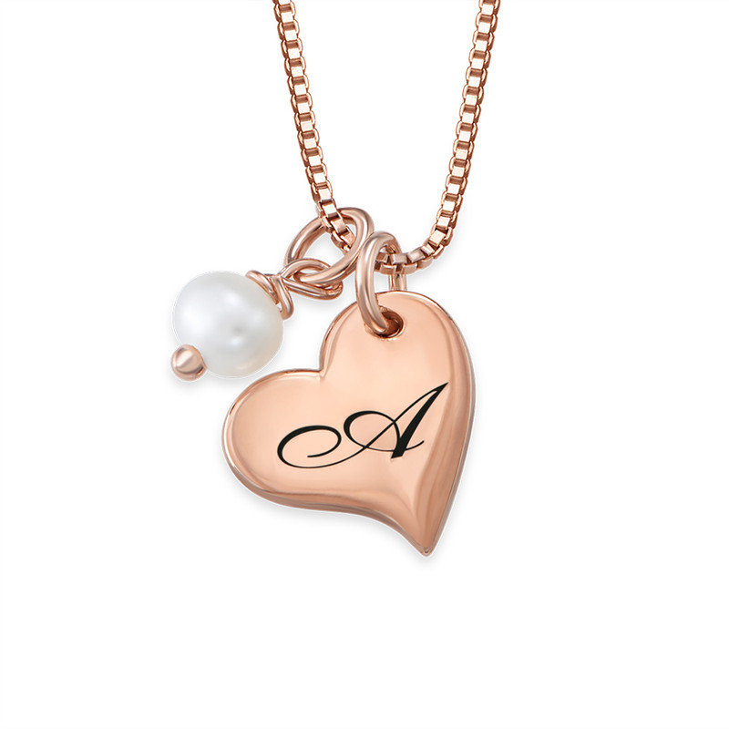 Collier avec initiales de coeur et perle en Plaqué Or Rose  photo du produit