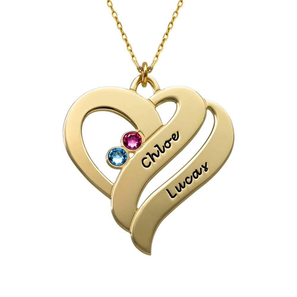 Collier pendentif coeur avec pierres de naissance - Or 10Cts