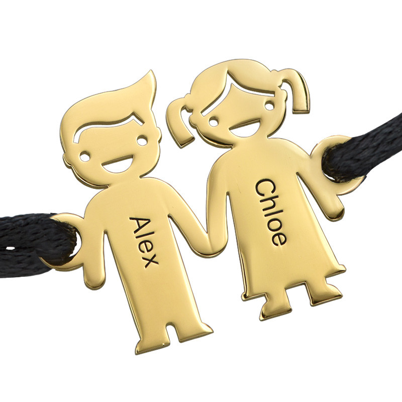 Bracelet cordon enfants se tenant par la main en Plaqué Or - 1 photo du produit