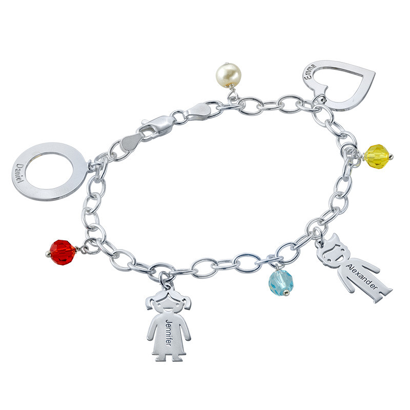 Bracelet avec pendentif Enfants gravés et couleurs photo du produit